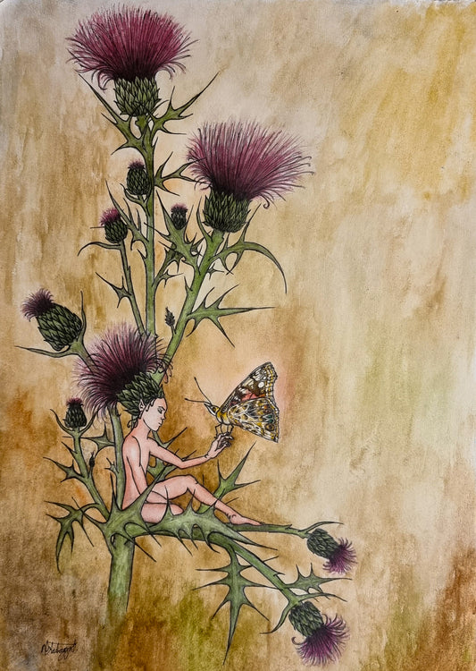 My first art since I was 16, How a thistle fairy was born.